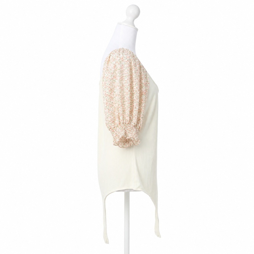 Heyson Floral Puff Sleeve Ribbed Bodysuit Cream Pink 1XL New NWT Cottagecore - Picture 4 of 12